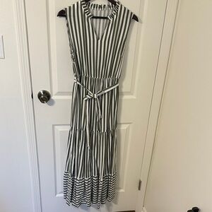 SHEIN Green and White Striped Maxi Dress